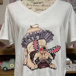 Women's Girl Adorable White Pug Dog Puppy T-Shirt
